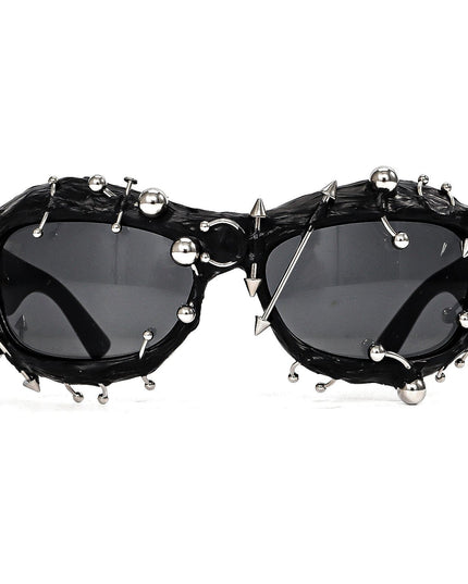 TALKLESSFASHION European and American street punk rivet metal design sense color European and American sunglasses fashionable trend face small glasses