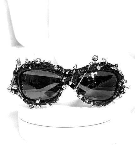 TALKLESSFASHION European and American street punk rivet metal design sense color European and American sunglasses fashionable trend face small glasses