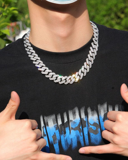 TALKLESSFASHION European and American trend 18mm silver Cuban chain rock punk full diamond alloy hip hop fashion metal necklace accessories men