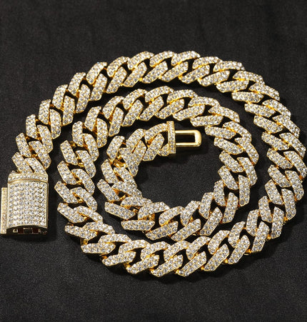 TALKLESSFASHION European and American trend 18mm silver Cuban chain rock punk full diamond alloy hip hop fashion metal necklace accessories men