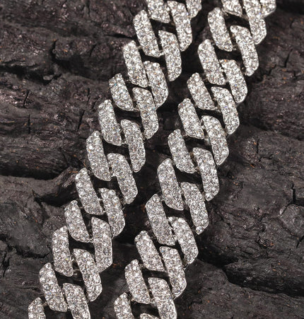 TALKLESSFASHION European and American trend 18mm silver Cuban chain rock punk full diamond alloy hip hop fashion metal necklace accessories men
