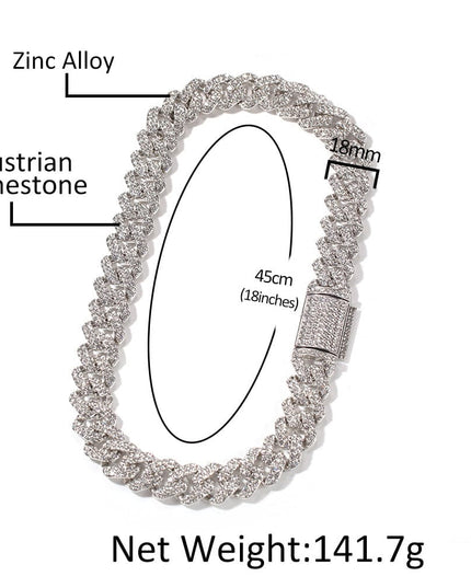 TALKLESSFASHION European and American trend 18mm silver Cuban chain rock punk full diamond alloy hip hop fashion metal necklace accessories men
