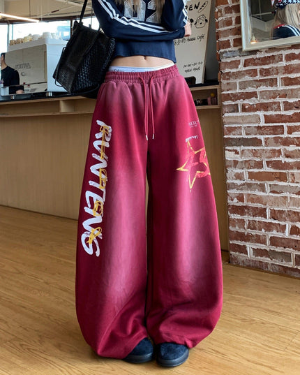 TALKLESSFASHION European and American vintage graffiti hot girl style star letter print washed gradient sweatpants women's autumn jazz dance scimitar pants