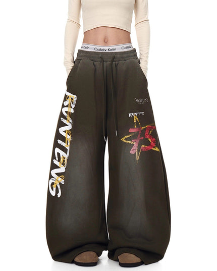 TALKLESSFASHION European and American vintage graffiti hot girl style star letter print washed gradient sweatpants women's autumn jazz dance scimitar pants