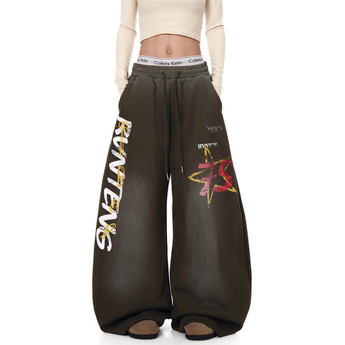 THETLSTUDIO European and American vintage graffiti hot girl style star letter print washed gradient sweatpants women's autumn jazz dance scimitar pants
