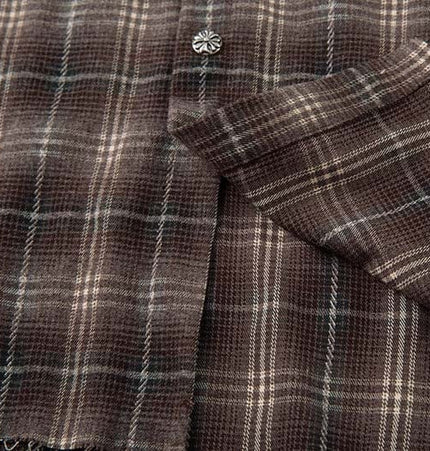 TALKLESSFASHION Fall 2025 new American trendy brand letter print plaid fake two-piece patchwork lapel long sleeve shirt men's shirt