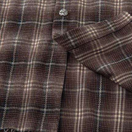 TALKLESSFASHION Fall 2025 new American trendy brand letter print plaid fake two-piece patchwork lapel long sleeve shirt men's shirt