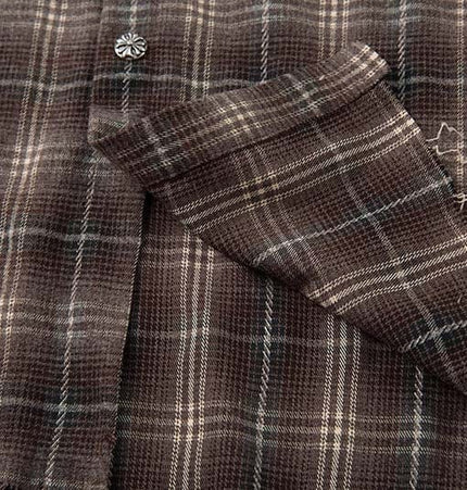 TALKLESSFASHION Fall 2025 new American trendy brand letter print plaid fake two-piece patchwork lapel long sleeve shirt men's shirt