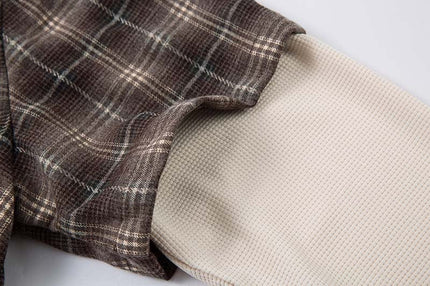 TALKLESSFASHION Fall 2025 new American trendy brand letter print plaid fake two-piece patchwork lapel long sleeve shirt men's shirt