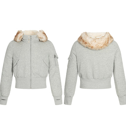 TALKLESSFASHION Fleece Lined Padded Clothes Fur Collar Jacket