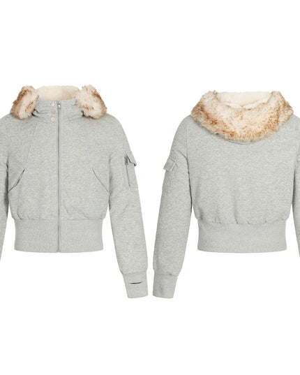 TALKLESSFASHION Fleece Lined Padded Clothes Fur Collar Jacket