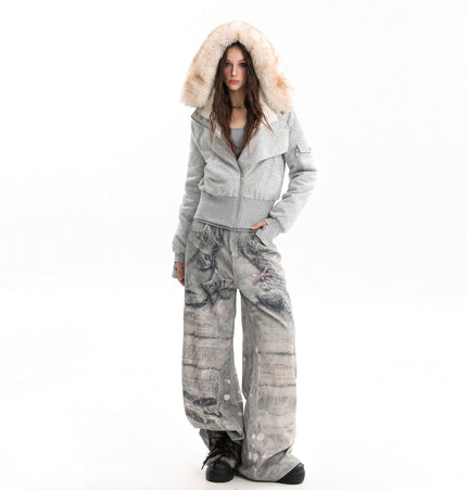 TALKLESSFASHION Fleece Lined Padded Clothes Fur Collar Jacket