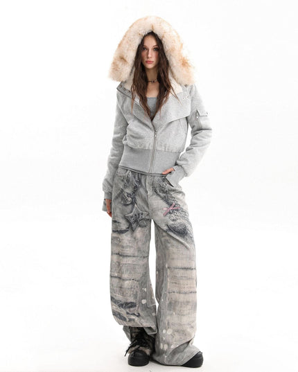 TALKLESSFASHION Fleece Lined Padded Clothes Fur Collar Jacket
