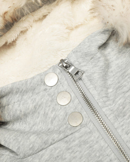 TALKLESSFASHION Fleece Lined Padded Clothes Fur Collar Jacket