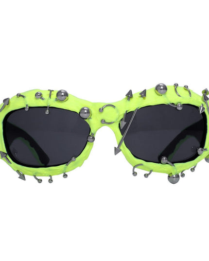 TALKLESSFASHION Fluorescent yellow European and American street punk rivet metal design sense color European and American sunglasses fashionable trend face small glasses