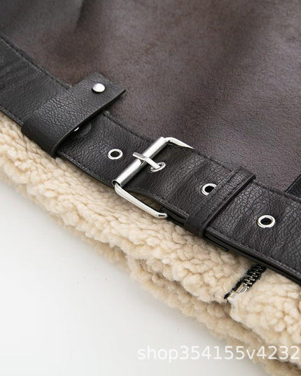 TALKLESSFASHION Foreign trade large version of European and American cross-border belt zipper composite jacket thickened windproof and waterproof fur integrated jacket