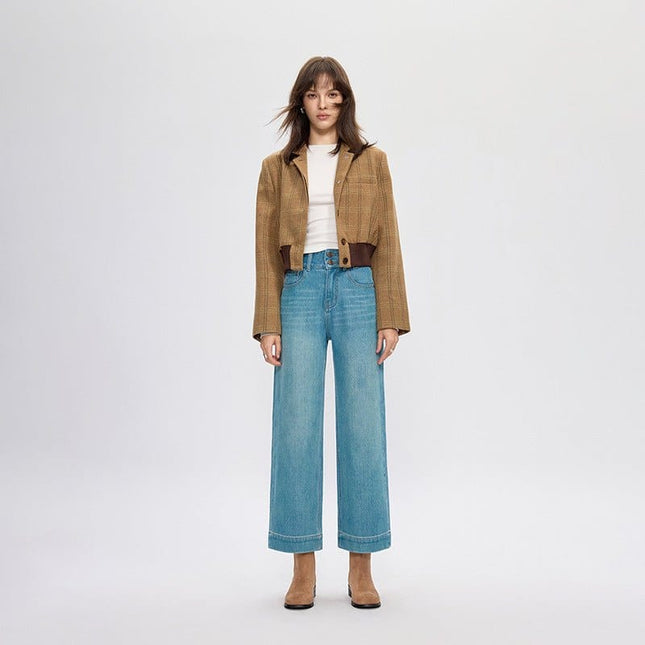 TALKLESSFASHION four-sided elastic cropped high waist loose wide-leg