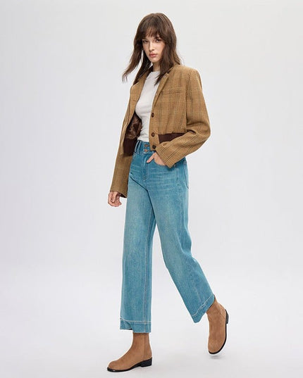 TALKLESSFASHION four-sided elastic cropped high waist loose wide-leg