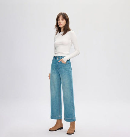 TALKLESSFASHION four-sided elastic cropped high waist loose wide-leg