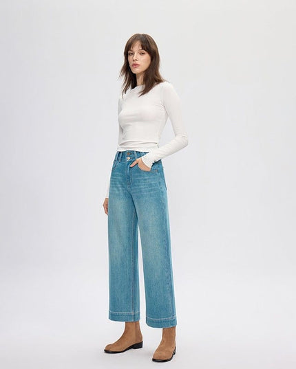 TALKLESSFASHION four-sided elastic cropped high waist loose wide-leg