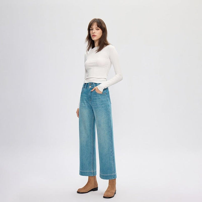 TALKLESSFASHION four-sided elastic cropped high waist loose wide-leg