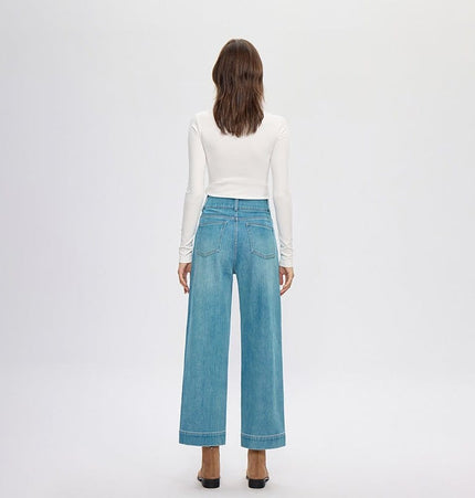 TALKLESSFASHION four-sided elastic cropped high waist loose wide-leg