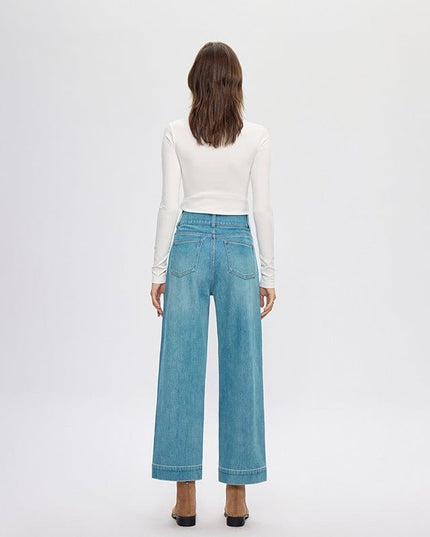 TALKLESSFASHION four-sided elastic cropped high waist loose wide-leg