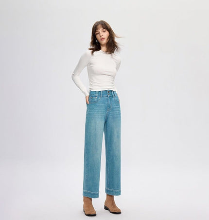 TALKLESSFASHION four-sided elastic cropped high waist loose wide-leg