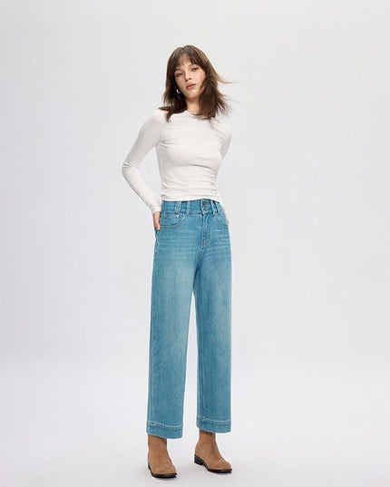 TALKLESSFASHION four-sided elastic cropped high waist loose wide-leg