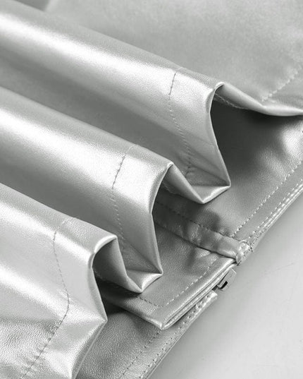 TALKLESSFASHION Functional style, silver stand-up collar, zipper, cropped leather jacket, hot girl, street personality, slim fit, crop top, versatile jacket
