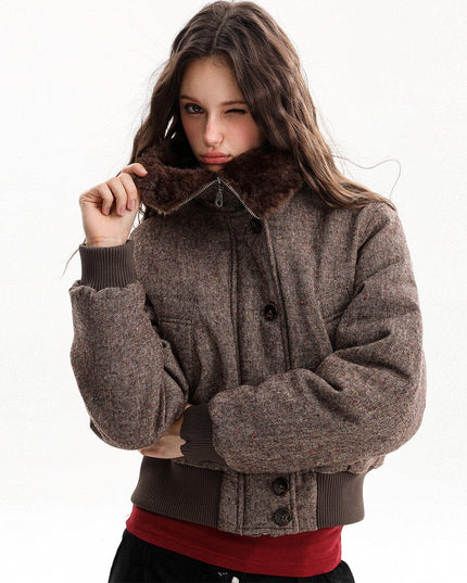TALKLESSFASHION fur collar fleece padded jacket