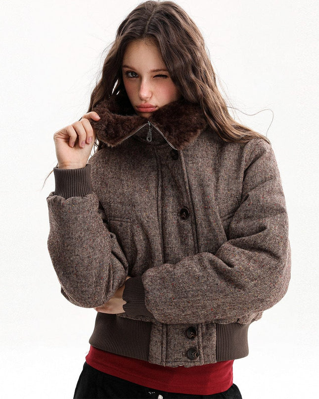 TALKLESSFASHION fur collar fleece padded jacket