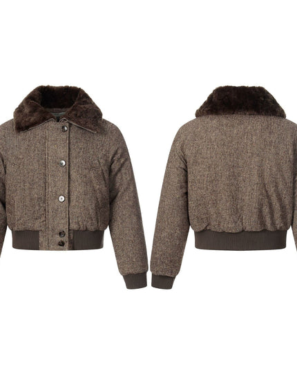 TALKLESSFASHION fur collar fleece padded jacket