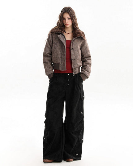 TALKLESSFASHION fur collar fleece padded jacket
