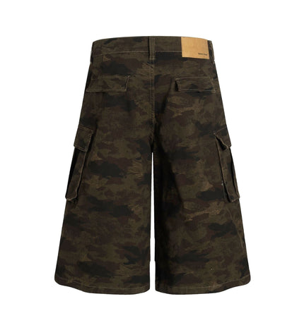 TALKLESSFASHION G6801 American Retro Street Summer High-End Pleated Camouflage Workwear Design Men's Loose Cropped Shorts