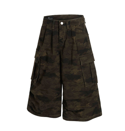 TALKLESSFASHION G6801 American Retro Street Summer High-End Pleated Camouflage Workwear Design Men's Loose Cropped Shorts