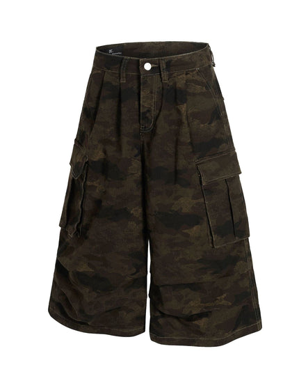 TALKLESSFASHION G6801 American Retro Street Summer High-End Pleated Camouflage Workwear Design Men's Loose Cropped Shorts