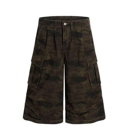 TALKLESSFASHION G6801 American Retro Street Summer High-End Pleated Camouflage Workwear Design Men's Loose Cropped Shorts