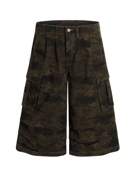 TALKLESSFASHION G6801 American Retro Street Summer High-End Pleated Camouflage Workwear Design Men's Loose Cropped Shorts