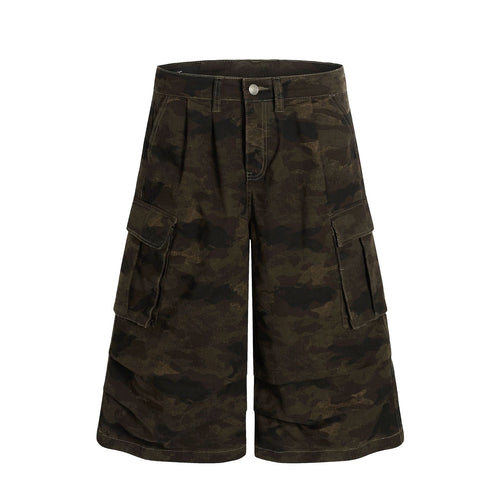 TALKLESSFASHION G6801 American Retro Street Summer High-End Pleated Camouflage Workwear Design Men's Loose Cropped Shorts