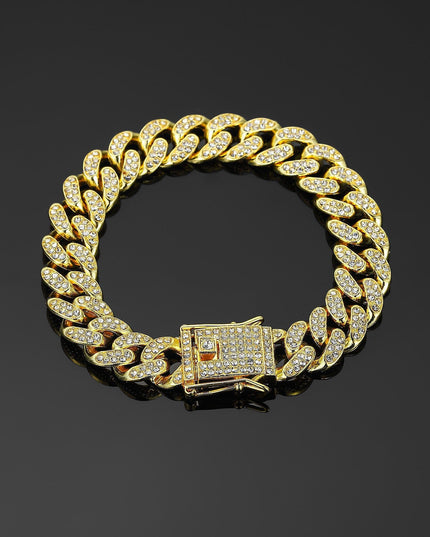 TALKLESSFASHION Gold (bracelet) 23 cm MS Full Diamond Bracelet 13MM Hip Hop American Hip Street Full Diamond Rap Rap Anklet Cuban Chain Men's Bracelet