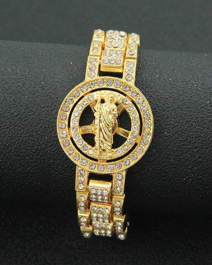 TALKLESSFASHION Gold (Father St. Jude) MS Watch Bracelet Cross Rotating American Hip Hop Hip Hop Time Running Women's Full Diamond Dollar Men's Bracelet