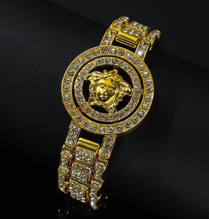 TALKLESSFASHION Gold (Medusa) MS Watch Bracelet Cross Rotating American Hip Hop Hip Hop Time Running Women's Full Diamond Dollar Men's Bracelet