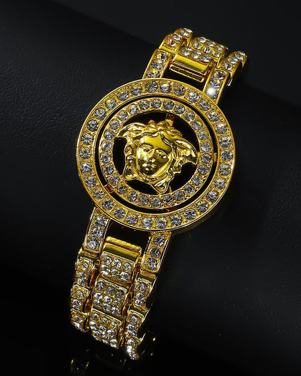 TALKLESSFASHION Gold (Medusa) MS Watch Bracelet Cross Rotating American Hip Hop Hip Hop Time Running Women's Full Diamond Dollar Men's Bracelet