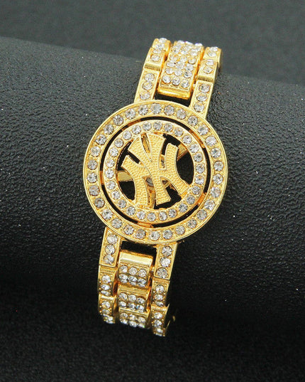 TALKLESSFASHION Gold (NY) MS Watch Bracelet Cross Rotating American Hip Hop Hip Hop Time Running Women's Full Diamond Dollar Men's Bracelet