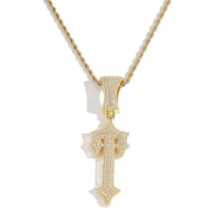 TALKLESSFASHION Gold pendant + 60 cm titanium steel twist chain MS Sword Cuban Chain American Hip Hop Diamond Full Diamond Trend Hiphop Rap Rap Premium Pendant Men's Necklace