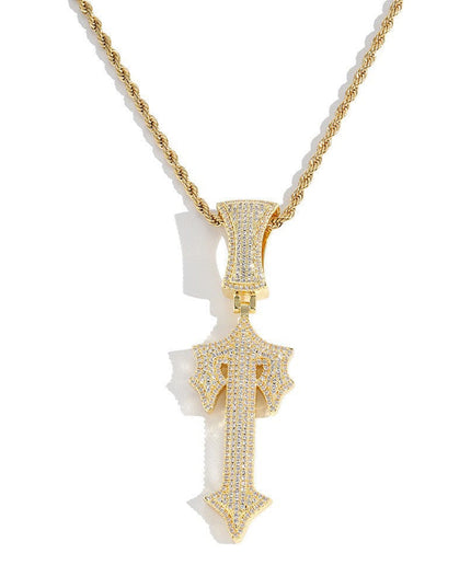 TALKLESSFASHION Gold pendant + 60 cm titanium steel twist chain MS Sword Cuban Chain American Hip Hop Diamond Full Diamond Trend Hiphop Rap Rap Premium Pendant Men's Necklace