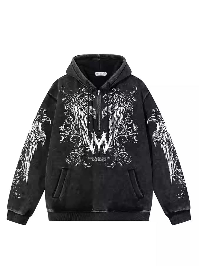 Graphic  Washed Hooded Pullover