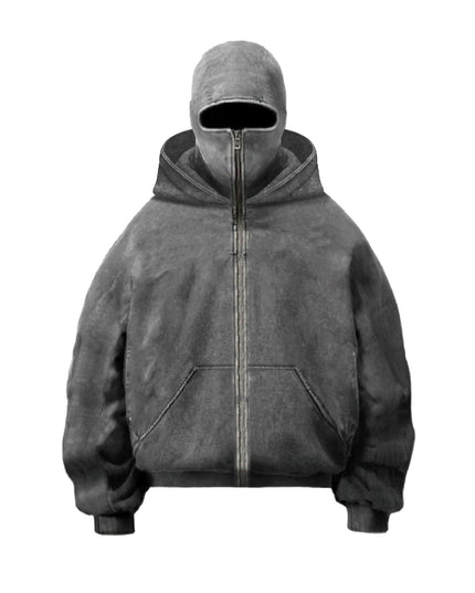 TALKLESSFASHION Gray / L American Washed Y2K Street Zipper Sweater—-1773
