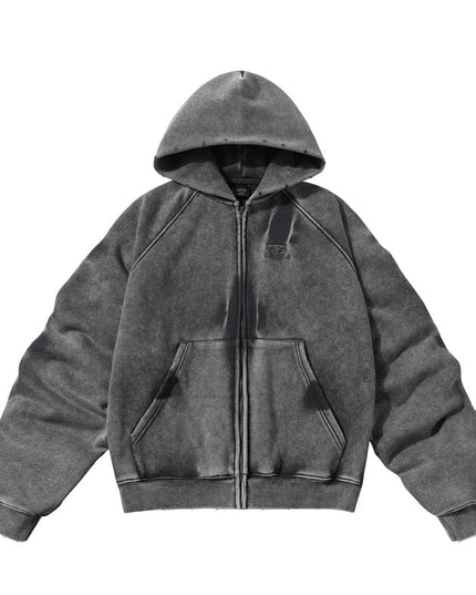 TALKLESSFASHION Gray / L TALKLESS Washed Distressed ZIP-UP Hoodie—4226